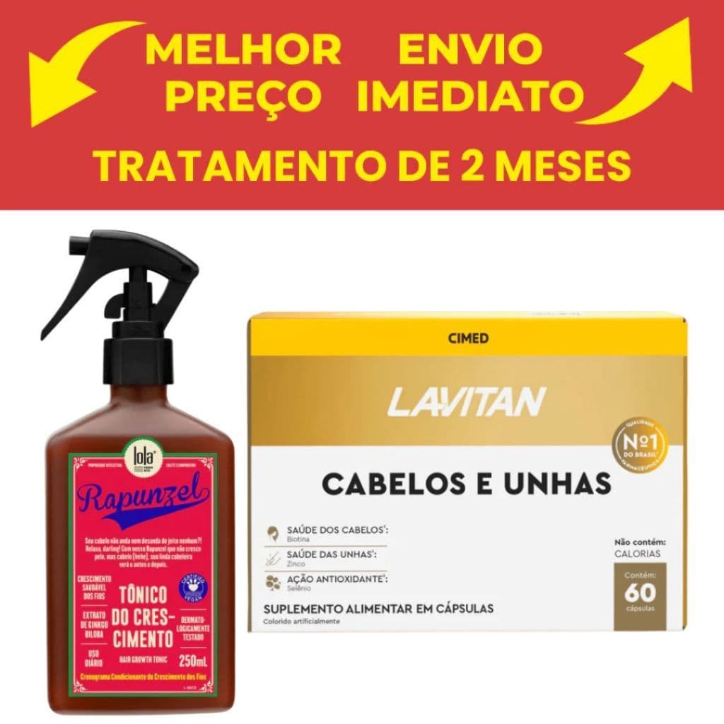 Kit Lavitan Cabelos e Unhas Com 60 caps e Tônico Rapunzel Lola Com 250ml