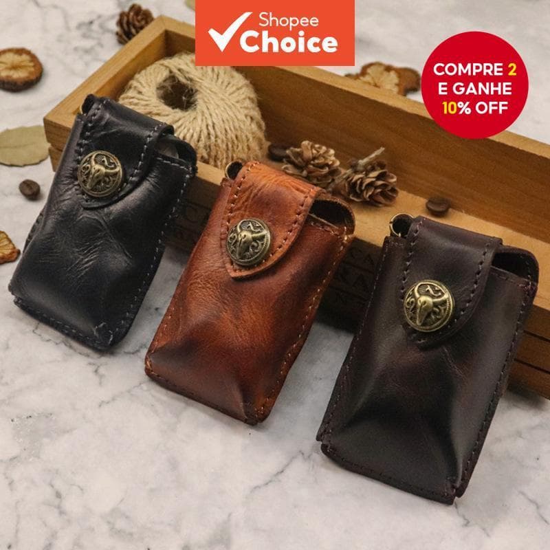 Bolsa Para Chave Vintage De Couro Castanhodo Vegetal , Feita À Mão , Cinto De Negócios Masculino , Porta-Chaves De Carro