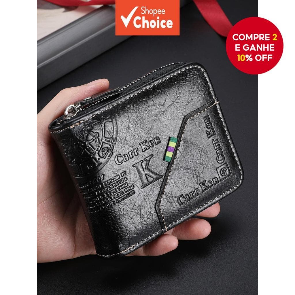 Carteira Masculina Multifuncional Vintage Com Zíper Curto Retrô Moderno Jovem Unissex ​