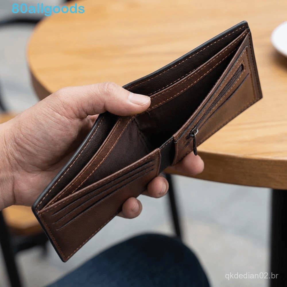Carteira De Cartão Masculina ALLGOODS1 , Curta Empresarial De Grande Capacidade Com Design Duplo , Couro PU