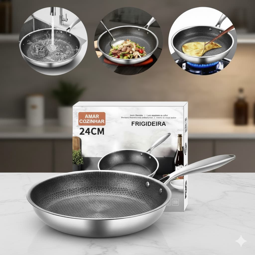 Panela De Aço Inoxidável Com Base Reforçada Cabo Integrado E Uso Em Indução E Gás