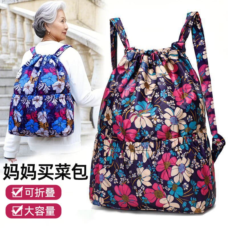 Mãe saco de compras cordão bolso dobrável mochila feminina grande capacidade saco de pano mochila leve saco de viagem
