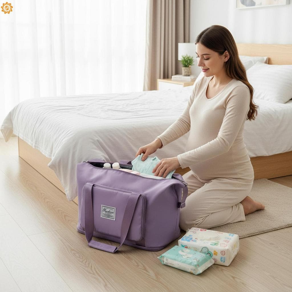 Bolsa Hospitalar Para Maternidade , Grande Capacidade , Nylon , Separação Seca E Úmida , Sacola Dobrável , Roxa Embalage