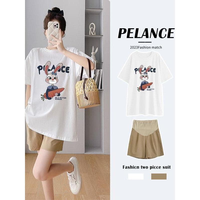 Mulheres grávidas terno de verão 2025 novo estilo de manga curta camiseta Shorts capa barriga não olhar grávida pequeno 