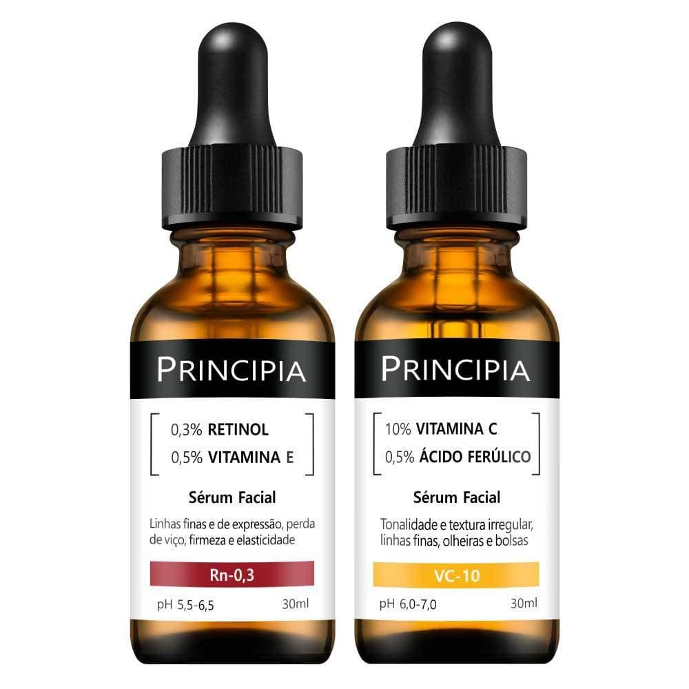 Kit 2 Séruns Vitamina C 10 + Retinol Principia Skincare Tratamento Clareia manchas escuras | Reduz olheiras