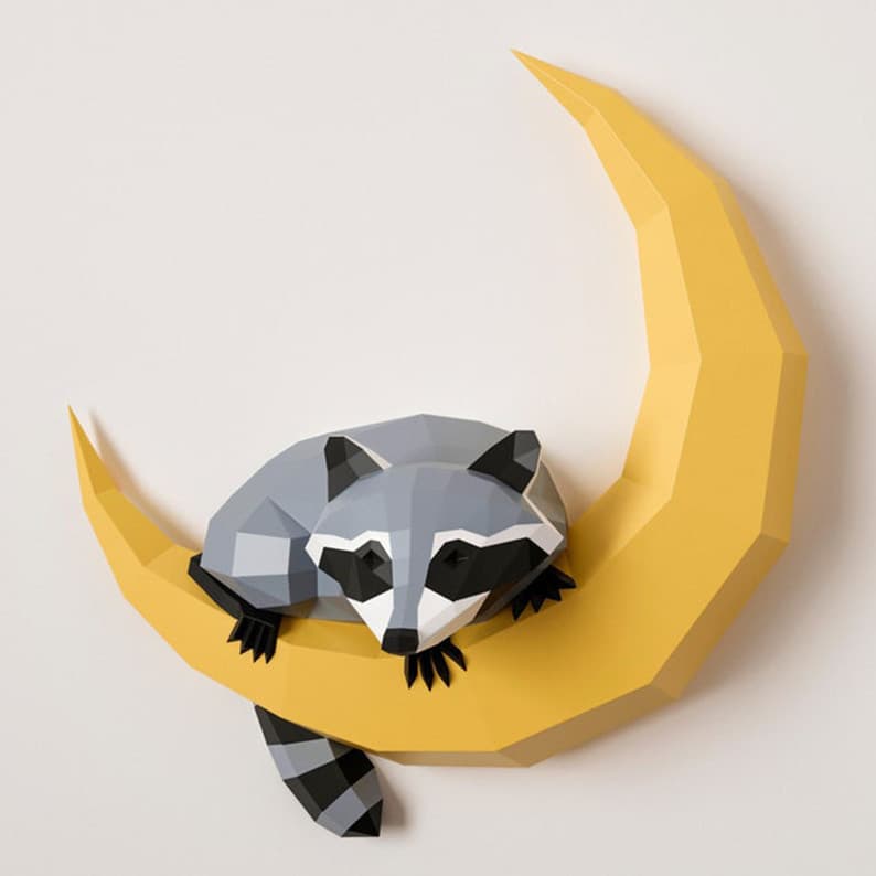 MOMO Molde de papel tridimensional Little Raccoon Mori Style Janela Sala de Estrela Quarto Cena de loja Modelo 3D Geométri