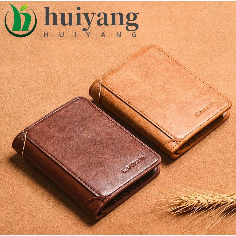 Carteira Masculina HUIYANG PU , Bolsa Dobrada De Mão Comercial , Porta-Moedas Cartões De Identificação De Marca