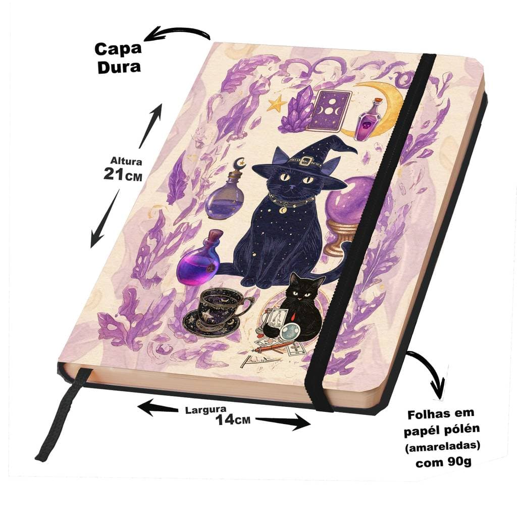 Caderno Sketchbook A5 capa dura caderno de desenho TEMA GATOS MÍSTICOS
