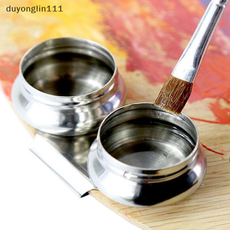 (duyonglin111) Paleta De Pintura De Tambor De Aço Inoxidável Pote A Óleo Único Furo Duplo Dipper Novo