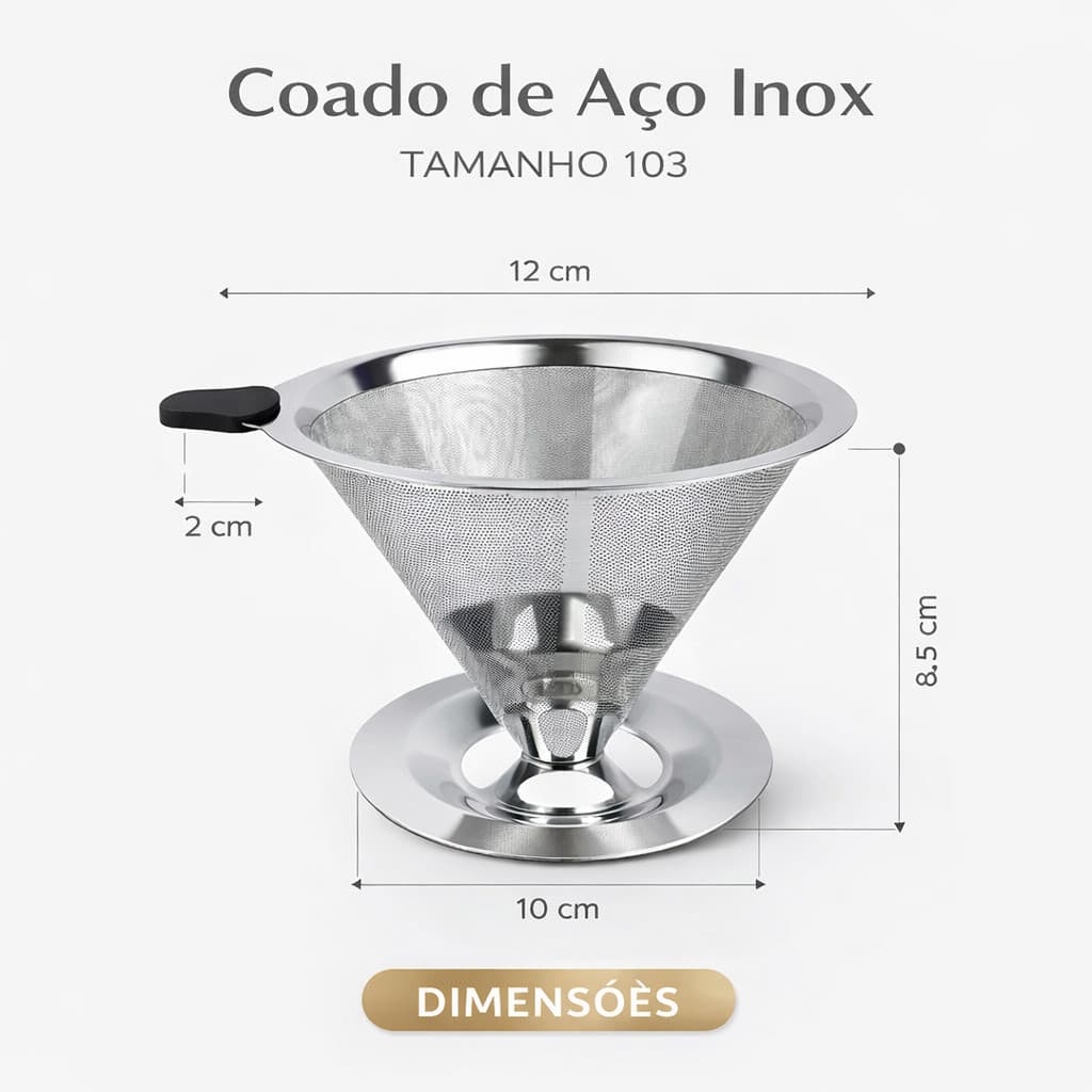 Café Filtro Coador Inox 103 Extra Reutilizável  GRANDE GRANDE 12x8.5 cm Não precisa de papel