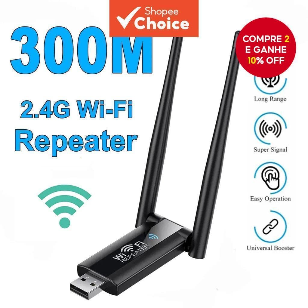 Extensor Repetidor WiFi 2.4G 300Mbps Wireless USB Signal Booster Extensão De Rede De Roteador De Longo Alcance