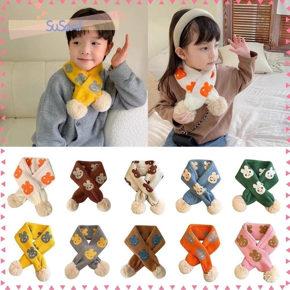 LUCKY-SUSAN1 Lenço De Tricô Para Meninos E Meninas , Aquecedor Térmico De Pescoço À Prova De Vento Espessante , Prendedo