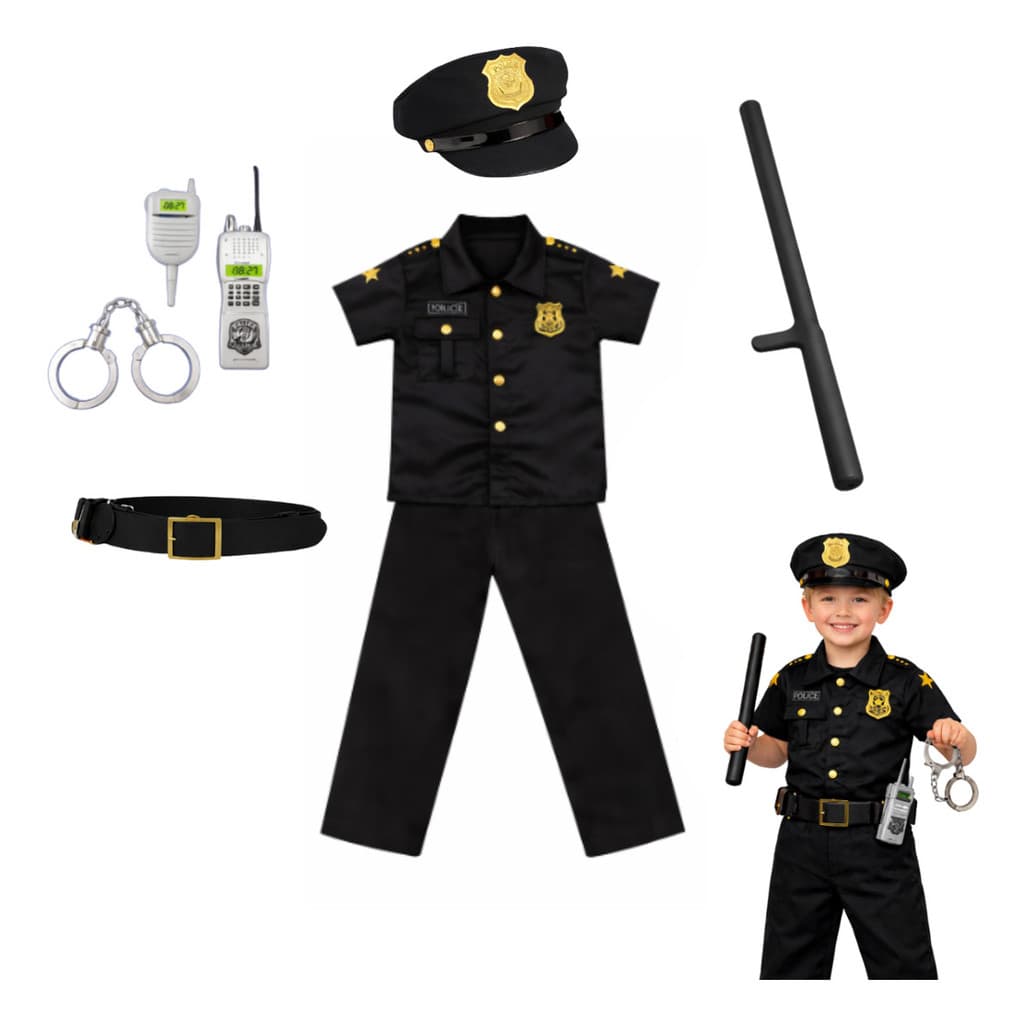 Fantasia Infantil Policial Unissex Completa – Leve Confortável Carnaval