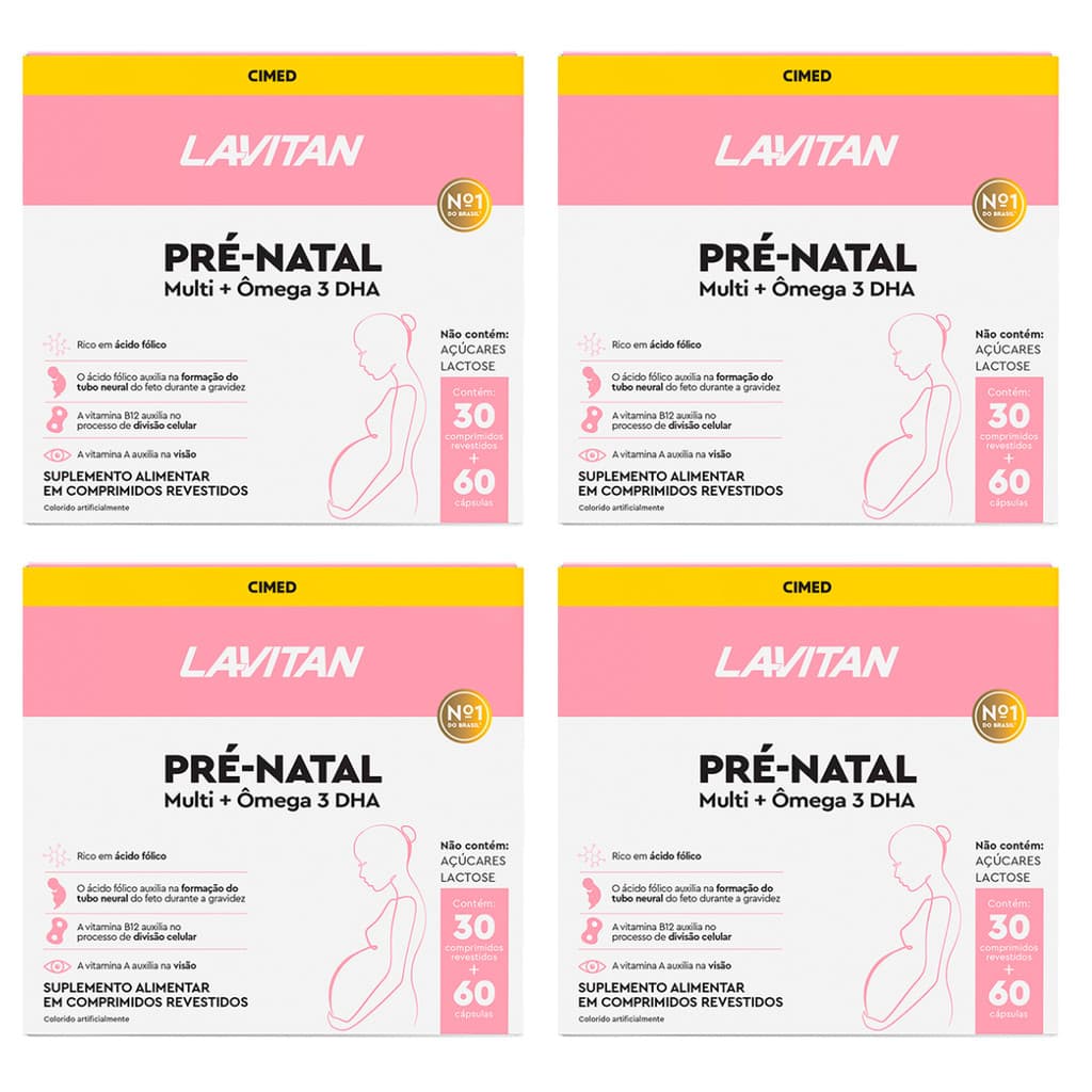 kit 4 Caixas Suplemento Lavitan Pré-Natal Multi + Ômega 3 DHA | 120 Dias | Gestantes