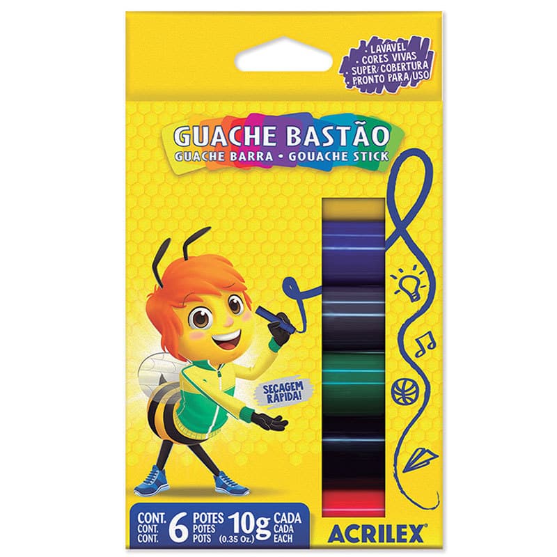 Tinta guache bastão 6 cores 02007 Acrilex