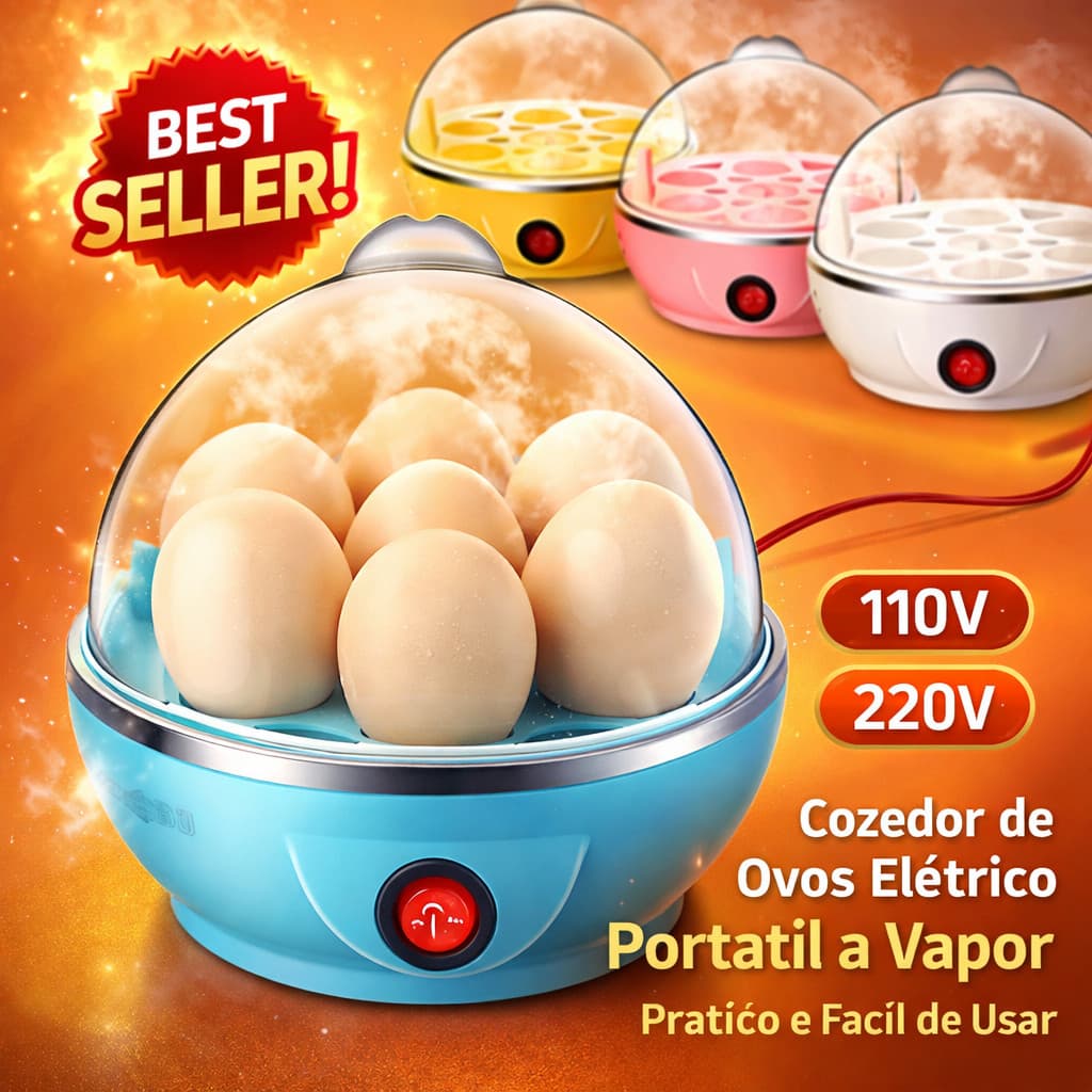 Cozedor de Ovos Elétrico Portátil a Vapor 110V/220V Rápido e Prático para Cozinha