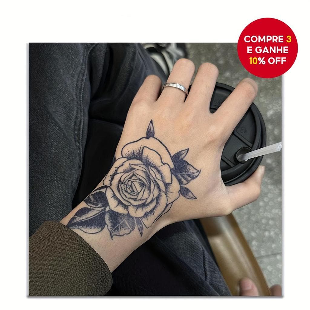 Tatuagem Temporária Floral Rosa À Prova D'água , Arte Corporal Falsa Realista De Longa Duração Para Braços E Mãos