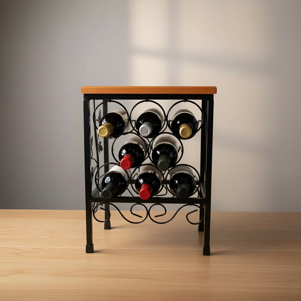 Adega De Vinho De Balcão Luxo Em Madeira E Ferro 8 Garrafas