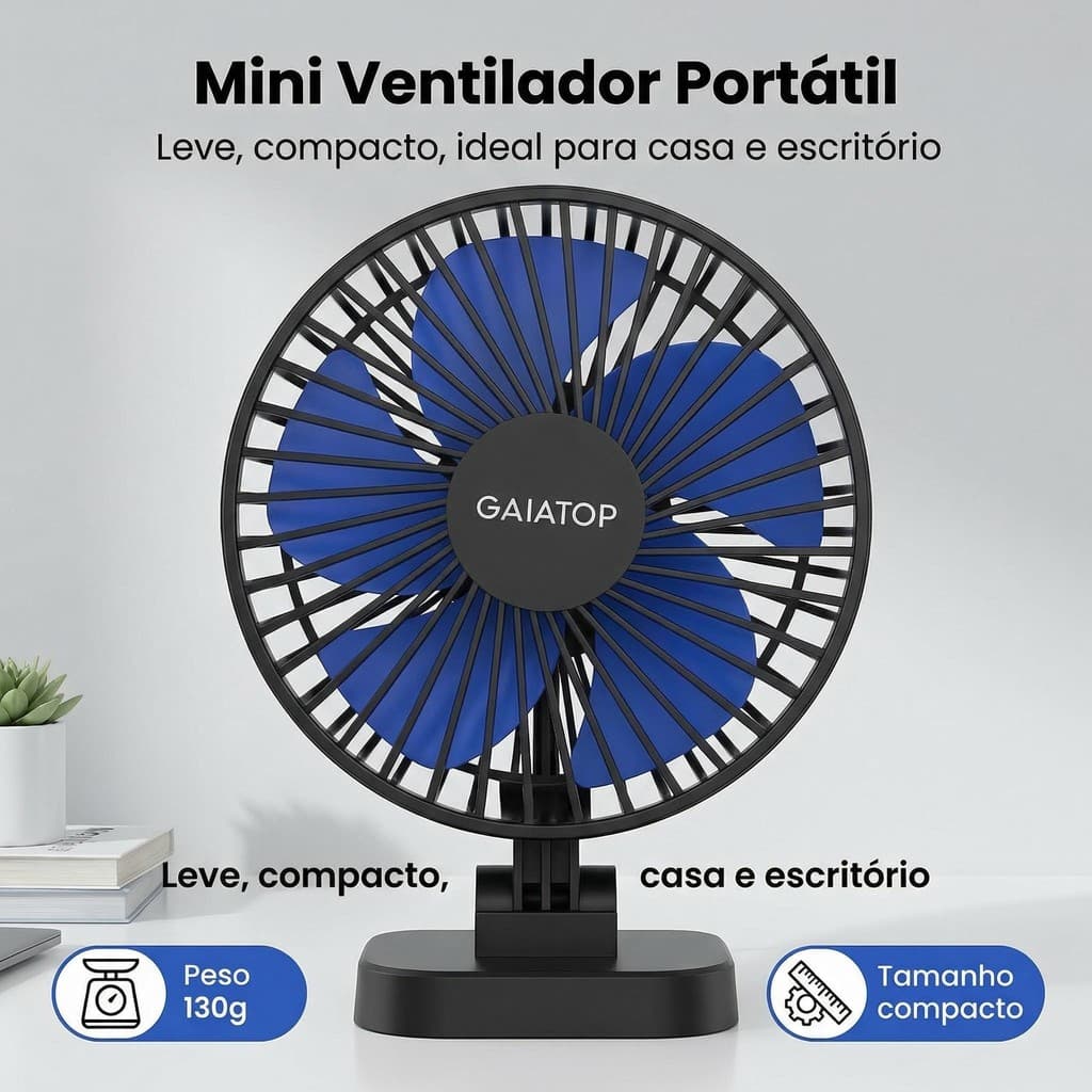 MINI Ventilador Portátil de Mesa Gaiatop Tf30 3 Velocidades com Cabo USB  Ultra Silencioso