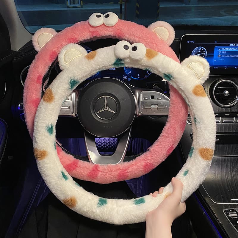 Capa de volante do carro senhoras inverno pelúcia bonito guiador capa protetora inverno quente antiderrapante quatro est