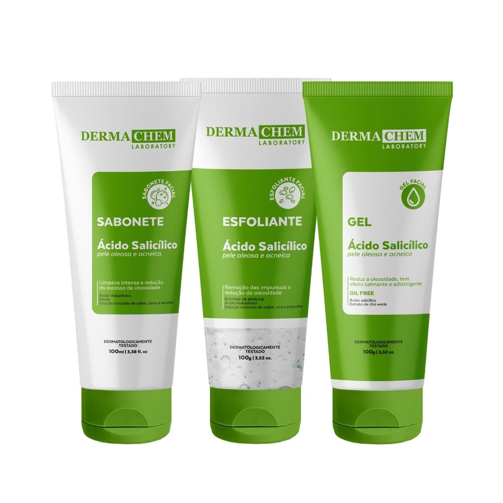 Kit Dermachem Limpeza para Pele Oleosa Skin Care Antioleosidade Removedor de Cravos e Acne 3 Itens