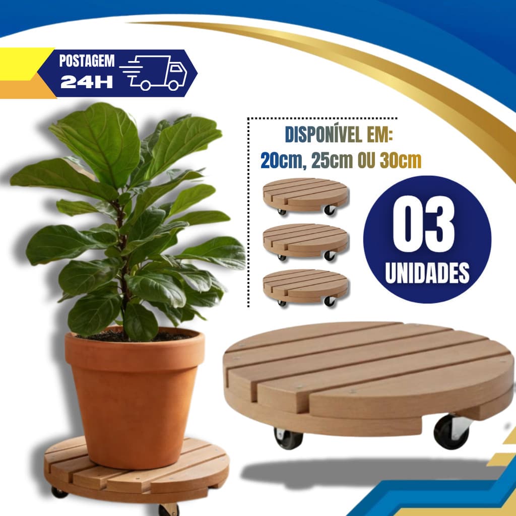 Kit 3 Suportes Redondos com rodinhas para vasos galões e baldes Botijão de Gás