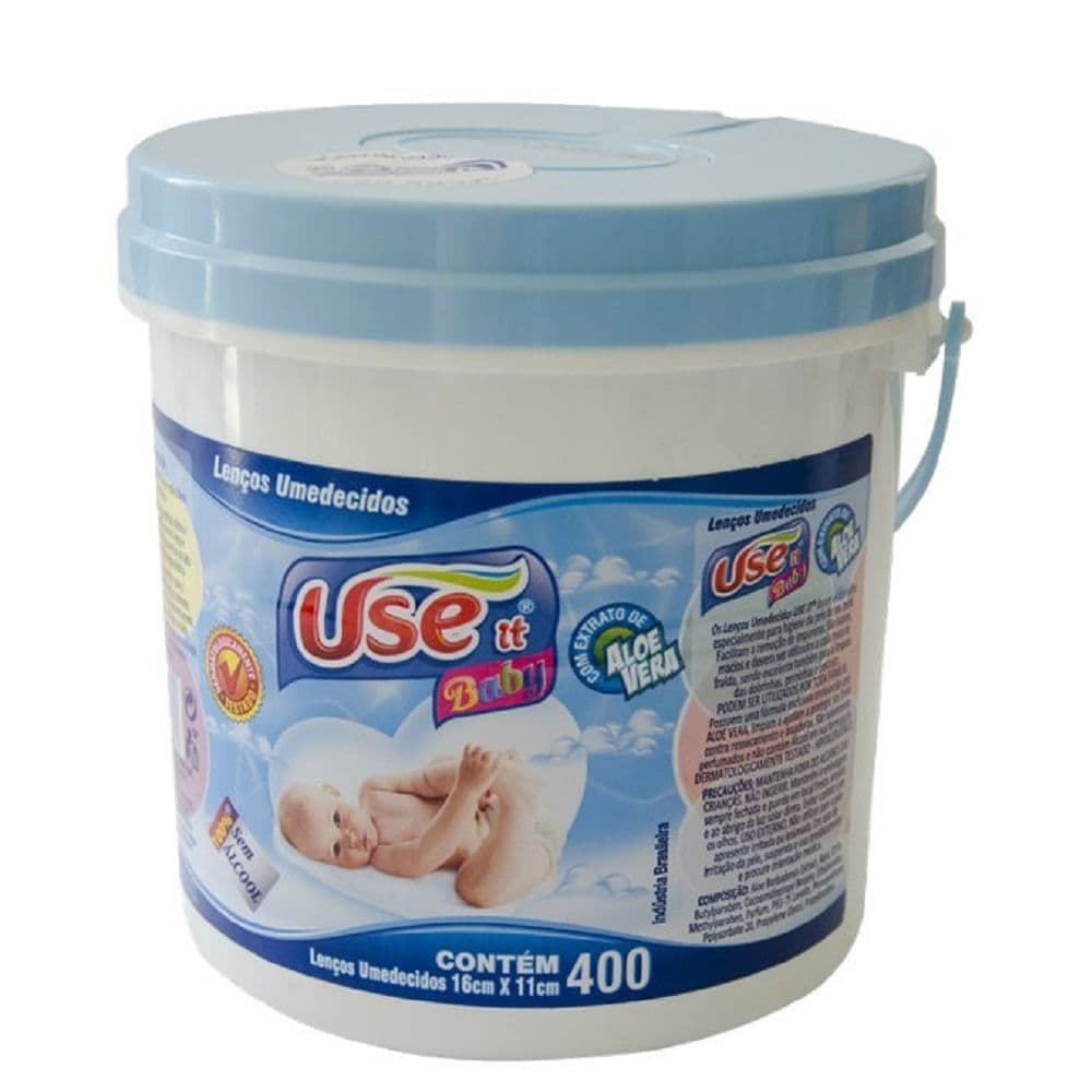 Lenço Umedecido Use It Balde Azul com 400 unidades 