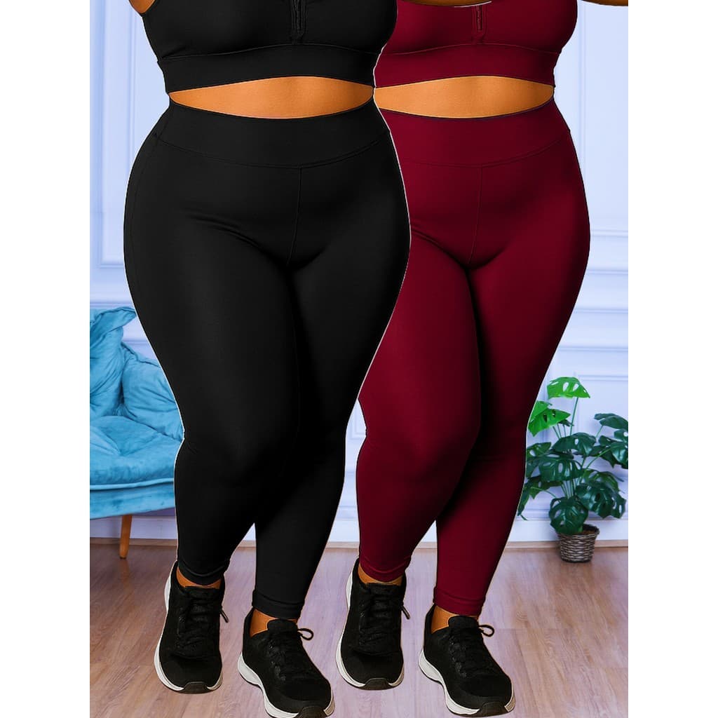Kit 2 Calça Legging Leg Plus Size Academia Treino Suplex Reforçada