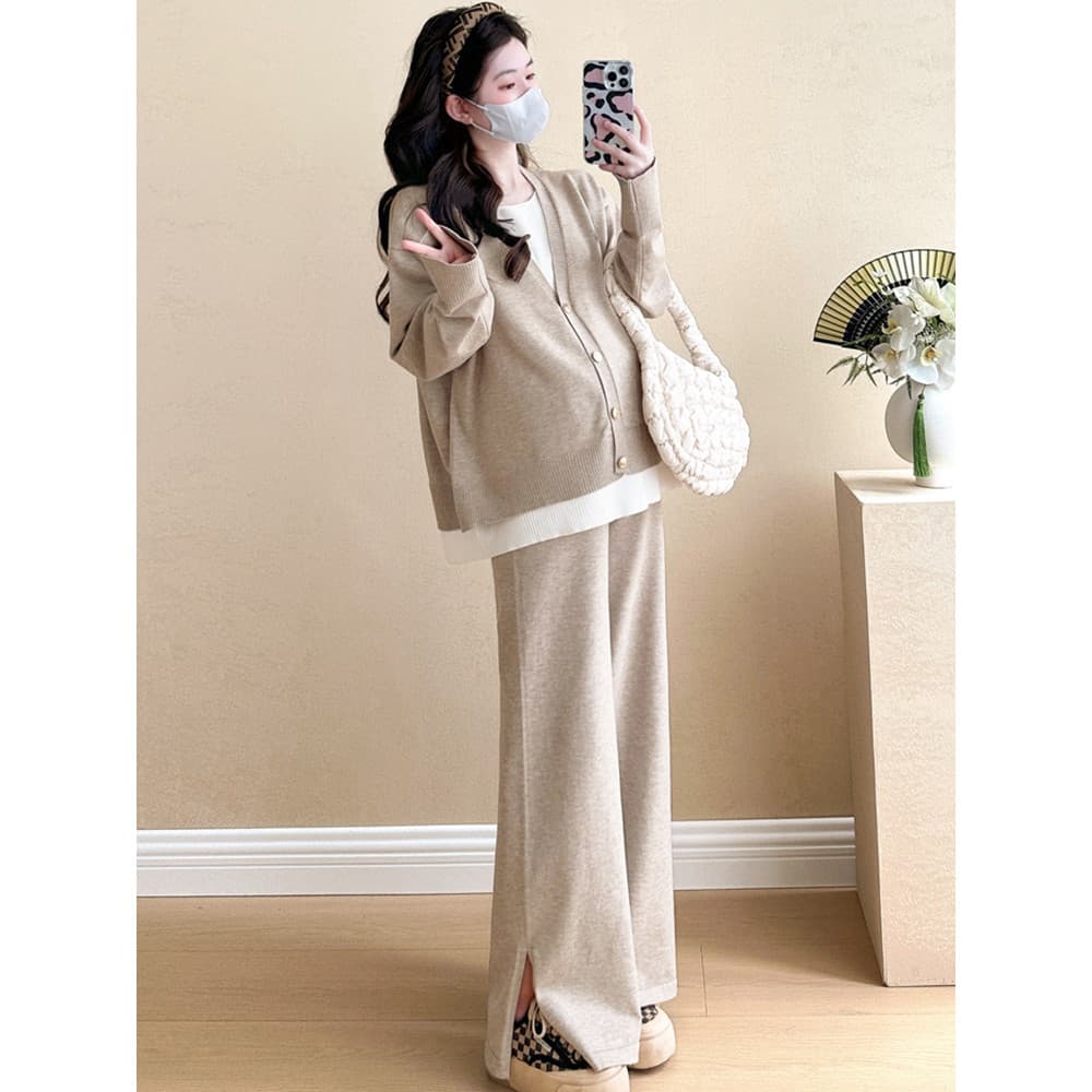 Mulheres grávidas primavera outono terno 2026 novo estilo moda outono inverno roupas casuais falso camisola de malha de 