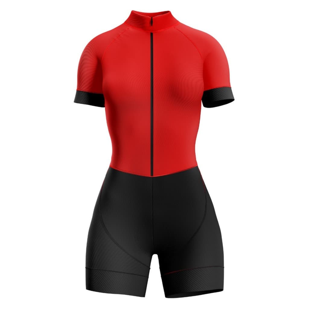 Macaquinho Bike Feminino MTB Speed com Gel Roupa Ciclismo Confortável UV Dry Fit Vermelho Manga Curta