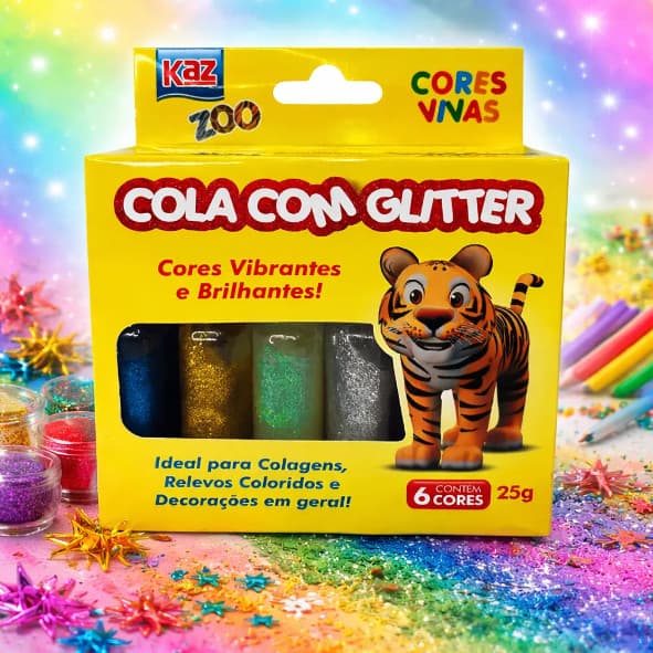 Cola com Glitter – Kit com 6 Cores Sortidas (25g cada)