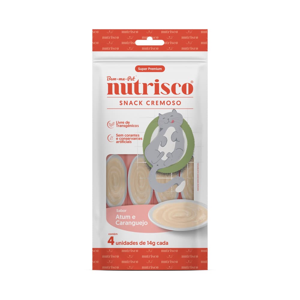 Snacks Cremoso Nutrisco Super Premium para Gatos Sabor Atum e Caranguejo 4 Un de 14g