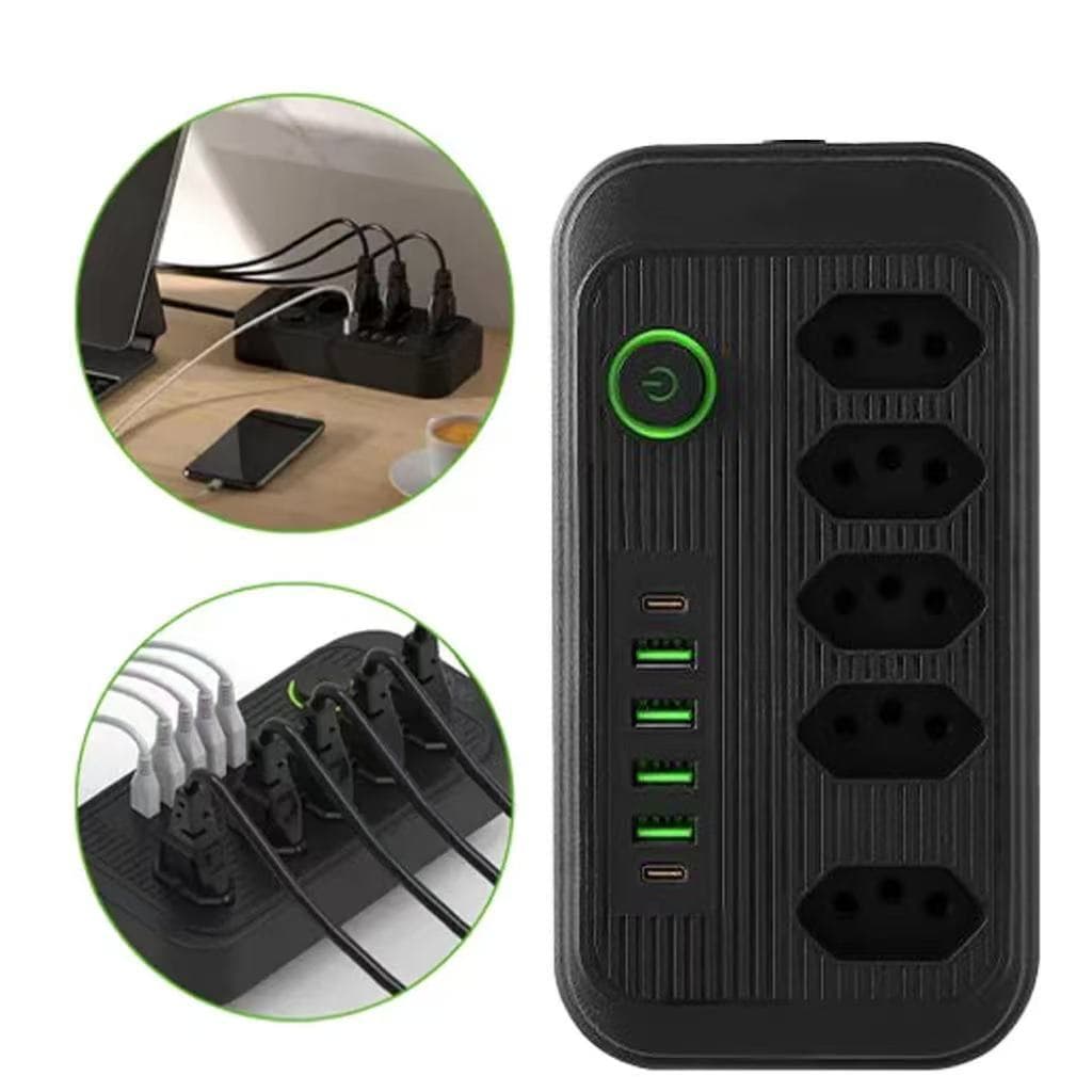 Extensão 5 Tomadas 4 USB 2 TypeC Universal Bivolt 110v/220v 2500W Power 2m Filtro De Linha Segurança