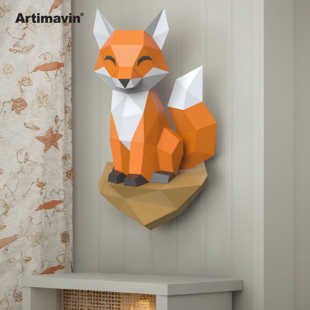 MOMO Molde de papel tridimensional Rock Fox Decoração de parede interna Tridimensional Papel Artesanato Pendurado na par