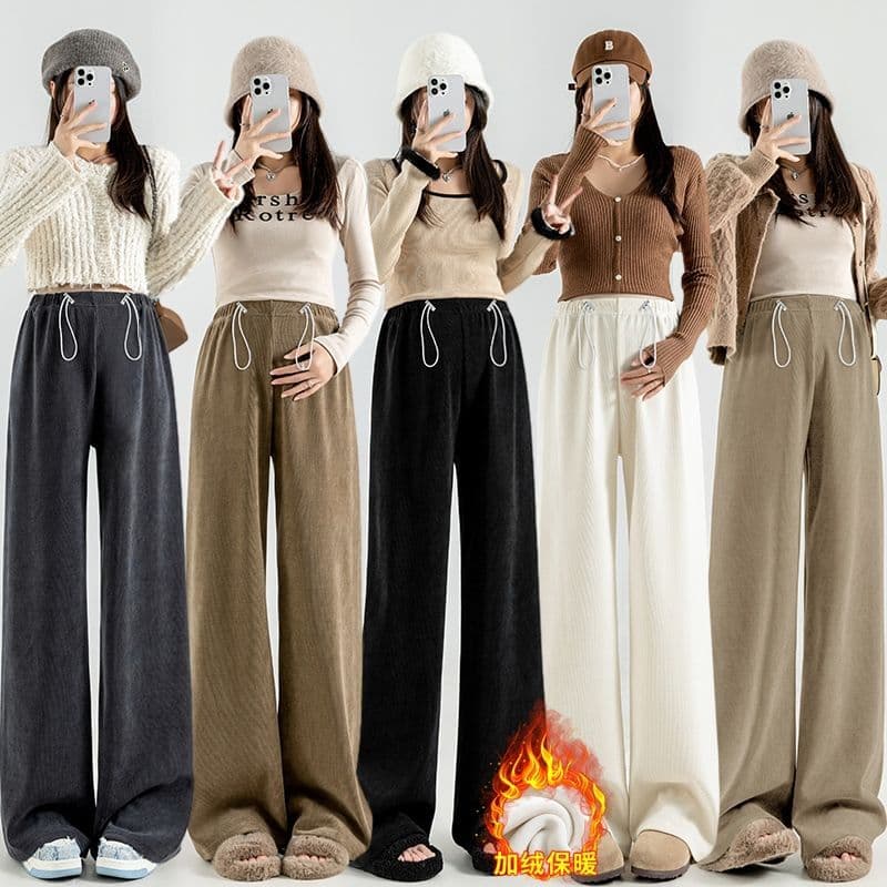 Calças de maternidade outono inverno exterior usar novo estilo estilo preguiçoso sem levantamento de barriga mais veludo