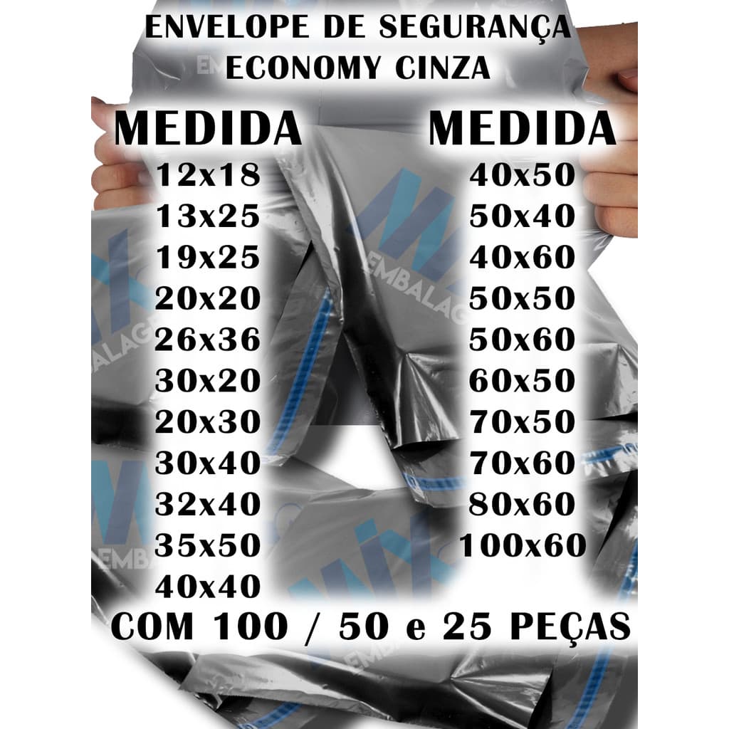 Envelope de Segurança Economy Cinza P/ Envios - Pacote C/ 100, 50 e 25 Unidades