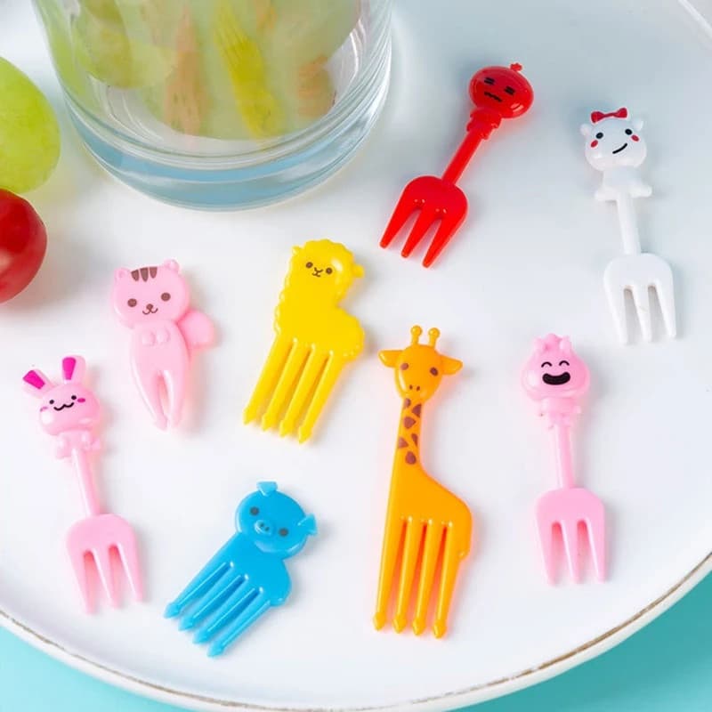 KIT 10 peças Mini Garfo Para Petisco Infantil  Desenho Animado Fruta Bolo Sobremesa WL-2154