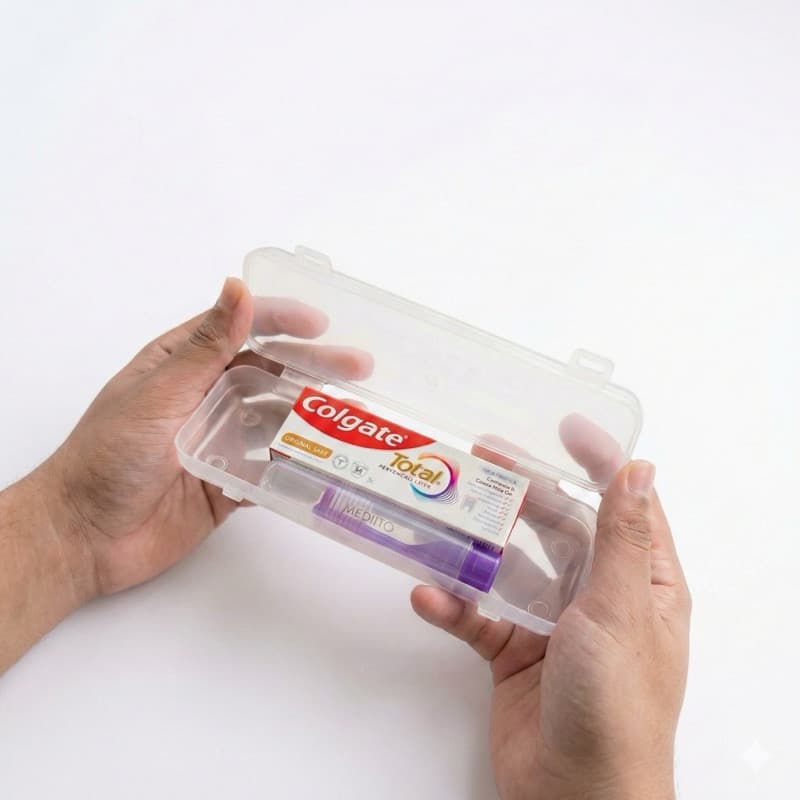 Kit Viagem  Escova Dental Portátil + Pasta Colgate 30g + Estojo Organizador Prático Trabalho Viagem