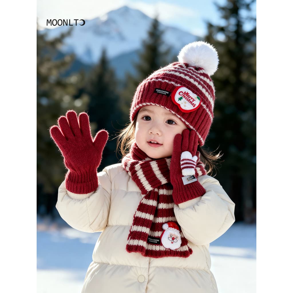 Natal crianças chapéus cachecóis luvas tudo-em-um conjunto inverno quente bebê meninos meninas presentes cachecóis de lã