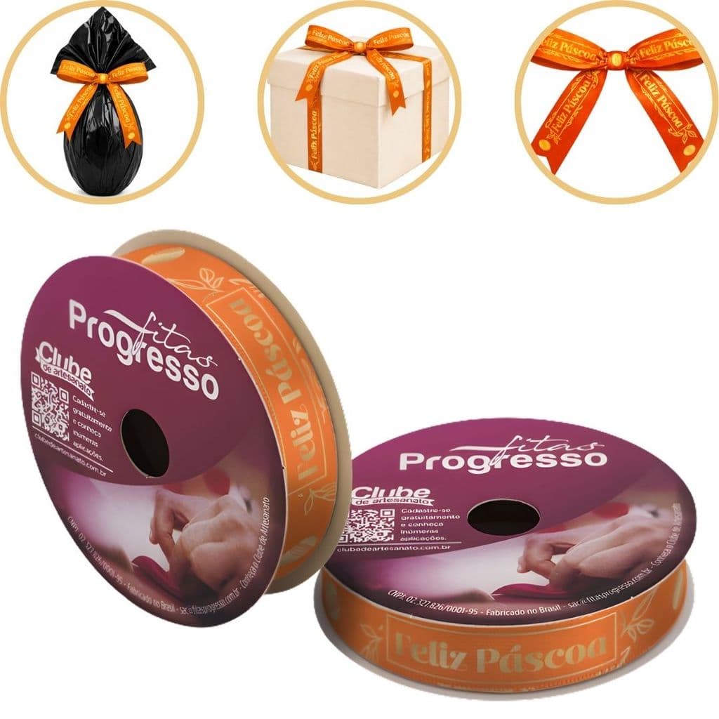 ROLO DE 10 METROS DE FITA CETIM 15 MM PÁSCOA LARANJA 521 FITAS PROGRESSO