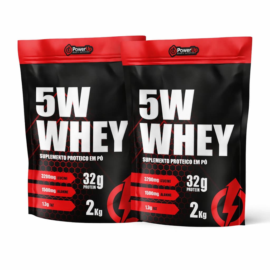 2x Whey Protein 5W Power UP 2 Pacotes (4kg Total) Concetrado Isolado Hidrolisado
