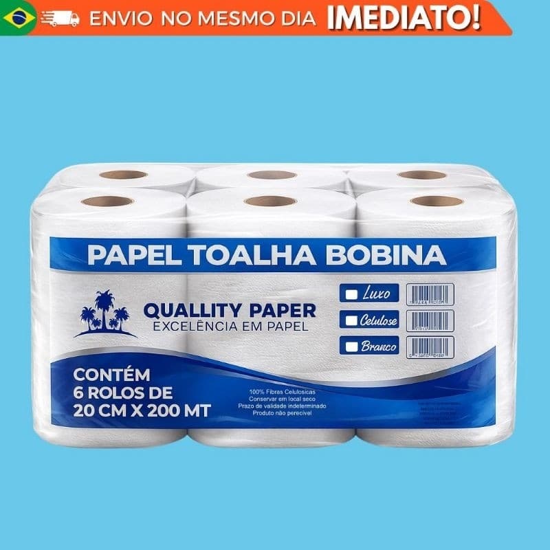 Papel Toalha Bobina 6 rolos 200 m cada pacote c/ 6 rolos toalha de mãos