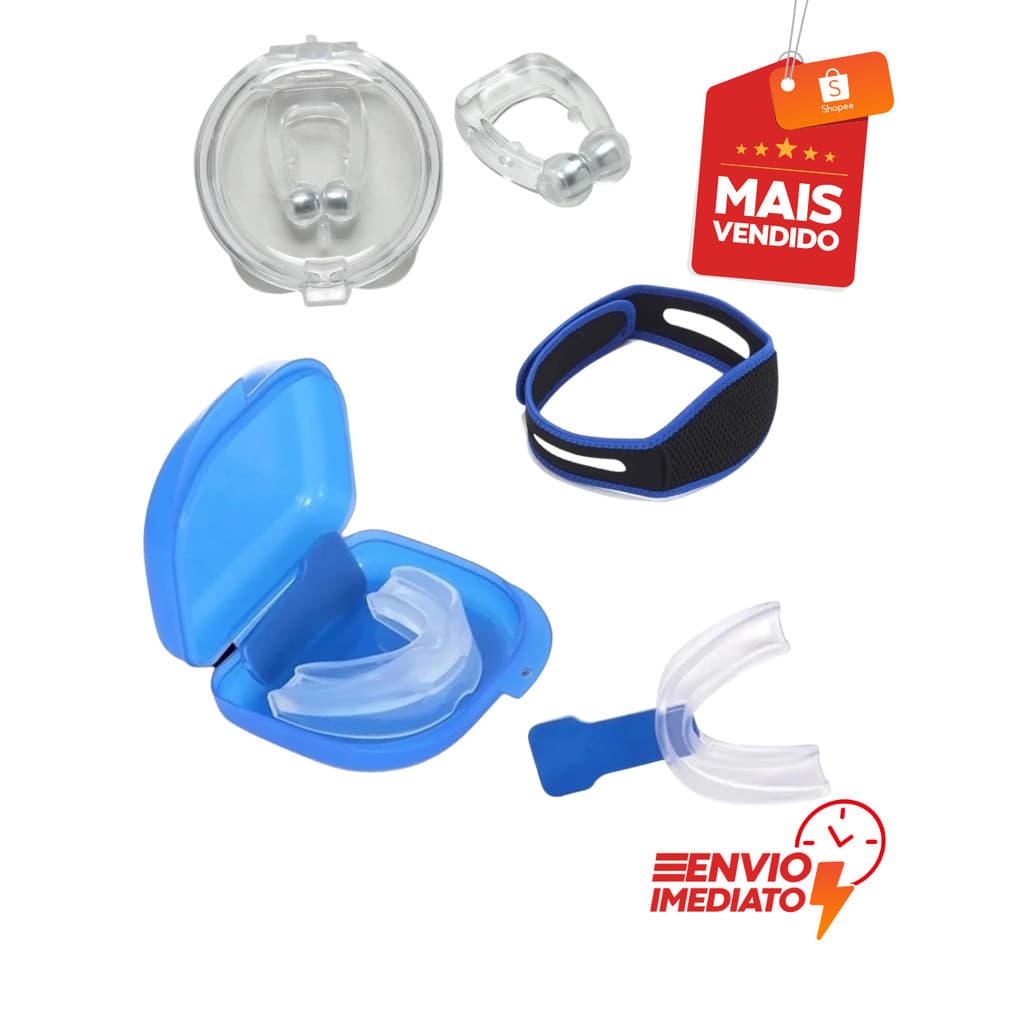 Kit Anti Ronco 3 em 1 – Protetor Bucal + Faixa Queixeira + Clip Nasal