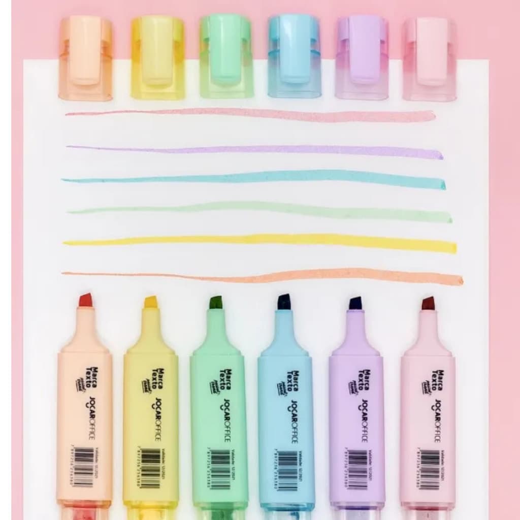 Estojo 6 Canetas Marca Texto Pasteis Trend Tom Pastel Jocar Office