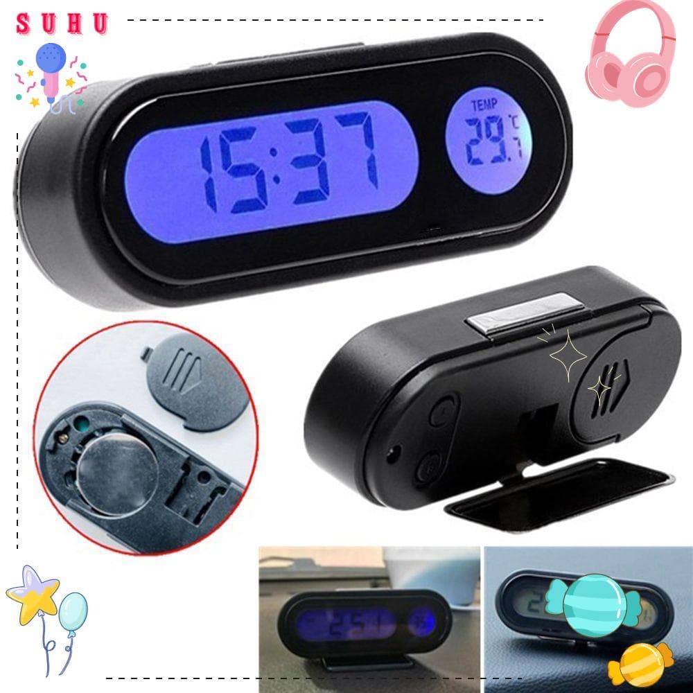 SUHU Relógio Eletrônico De Carro Mini Ornamento De Luz De Fundo Display Digital Estilo Luminoso Termômetro Automático