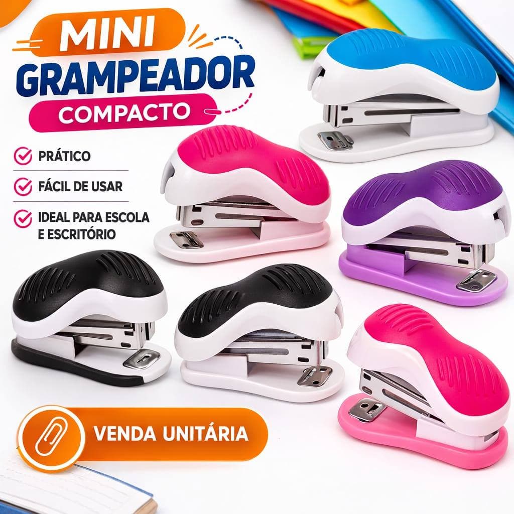Kit Mini Grampeador Compacto + Caixa de Grampos 1000 Unidades – Tris