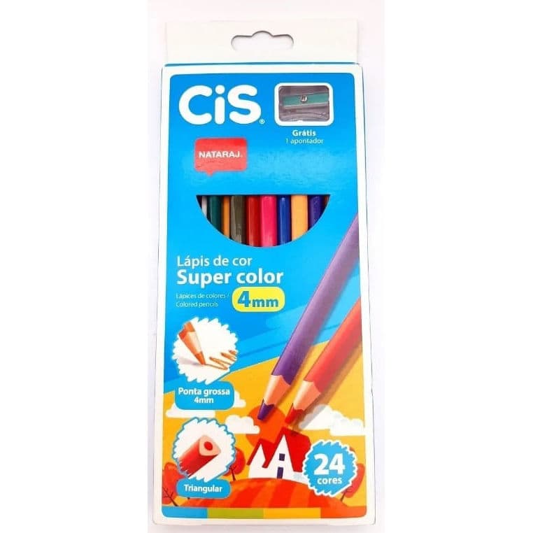 Lápis de Cor Triangular Super Color 24 Cores + 1 Apontador - CIS -