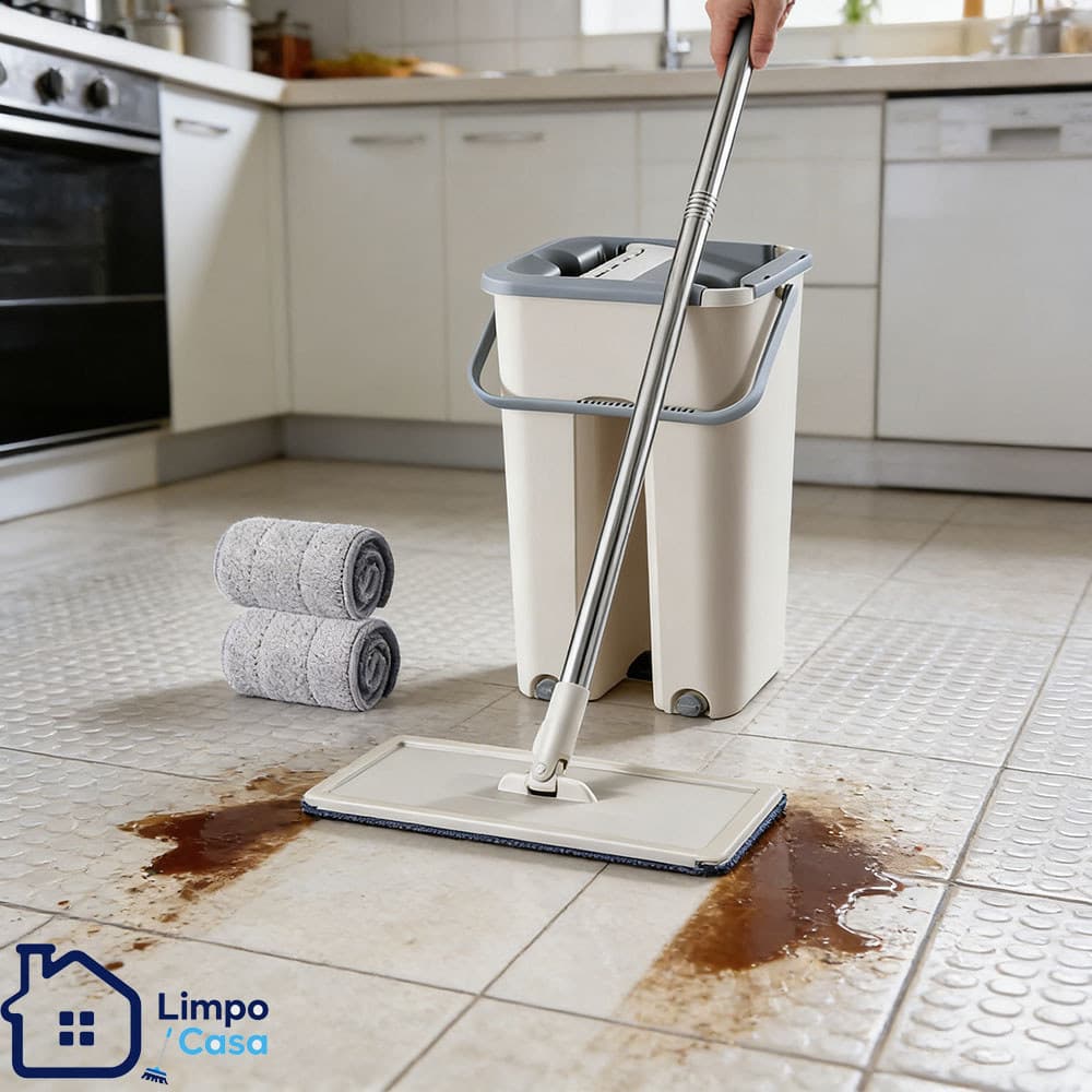 Mop Flat Balde 6 litros Com 2 Refis Com Cabo Extensivel Inox，Lavagem e remoção de poeira