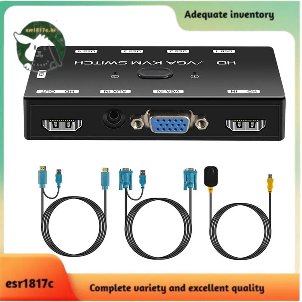 Switch KVM-Compatível + VGA 4K 1080P Com Porta Para 2 Hosts Compartilhando Mouse Teclado Monitor