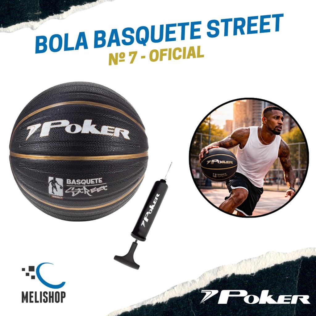 Bola de Basquete Street Nº7 Poker Oficial Basquete de Rua Quadra Interna e Externa